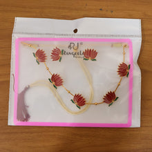 Traditional Red Lotus Design Necklace with Stud Earrings Set( 1 Set)