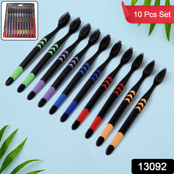 Soft Toothbrush with Plastic Round Box for Adults & Kids (Set of 10 Pcs)